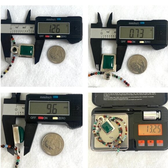 Sterling Silver 925 Multicolor Beaded Green Chrysoprase Pendant Necklace 18" - Picture 10 of 16